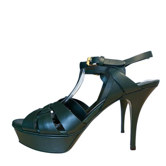 Saint Laurent Tribute Dark Leaf Green Leather Platform High Heel Sandals EU 40 - Picture 11 of 11
